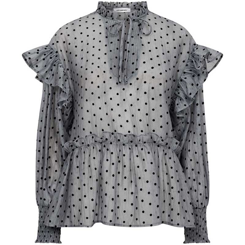 Co Couture KatinkaCC Dot V-Frill Blouse Grå - J BY J Fashion