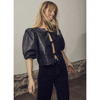 Co Couture PhoebeCC Leather Bow Blouse Black - J BY J Fashion