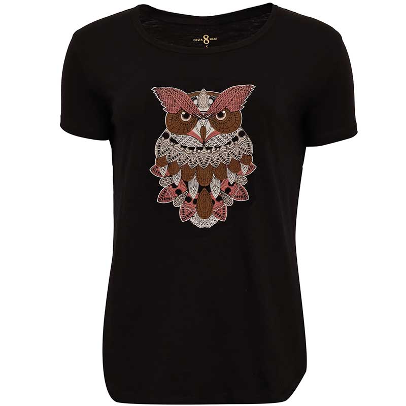 Costamani Owl Tee Black W/Army Mix - J BY J Fashion