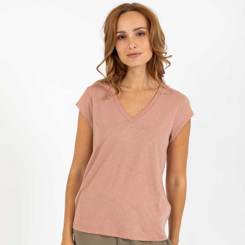 Coster Copenhagen CCH1101 V-Neck T-Shirt 222 Washed Rose - J BY J Fashion