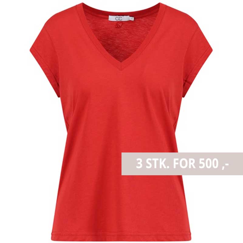 Coster Copenhagen CCH1101 V-Neck T-Shirt 605 Berry Red - J BY J Fashion