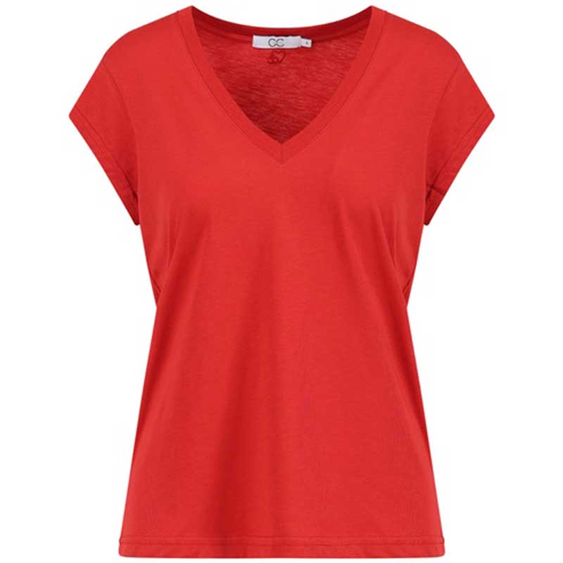 Coster Copenhagen CCH1101 V-Neck T-Shirt 605 Berry Red - J BY J Fashion