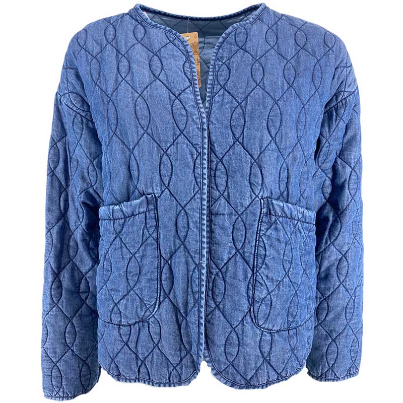 J By J 7394 Denim Quilted Jacket Dark Blue - J BY J Fashion