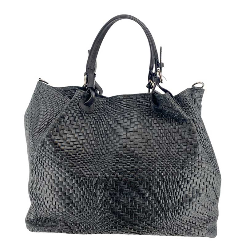 J By J Large Braided Leather Bag Black