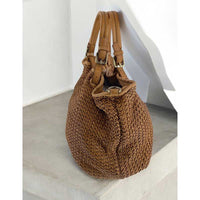 J By J Large Braided Leather Bag Brown