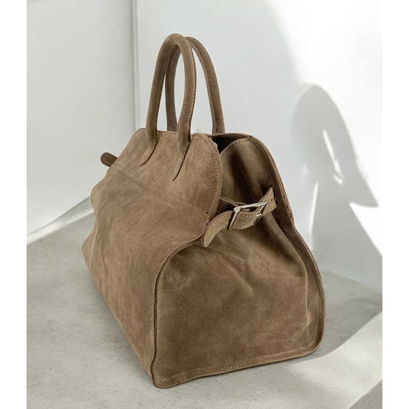 J By J Large Suede Bag Dark Beige