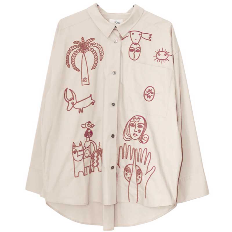 M. Wiesneck Oversized Embroidery Shirt Beige - J BY J Fashion