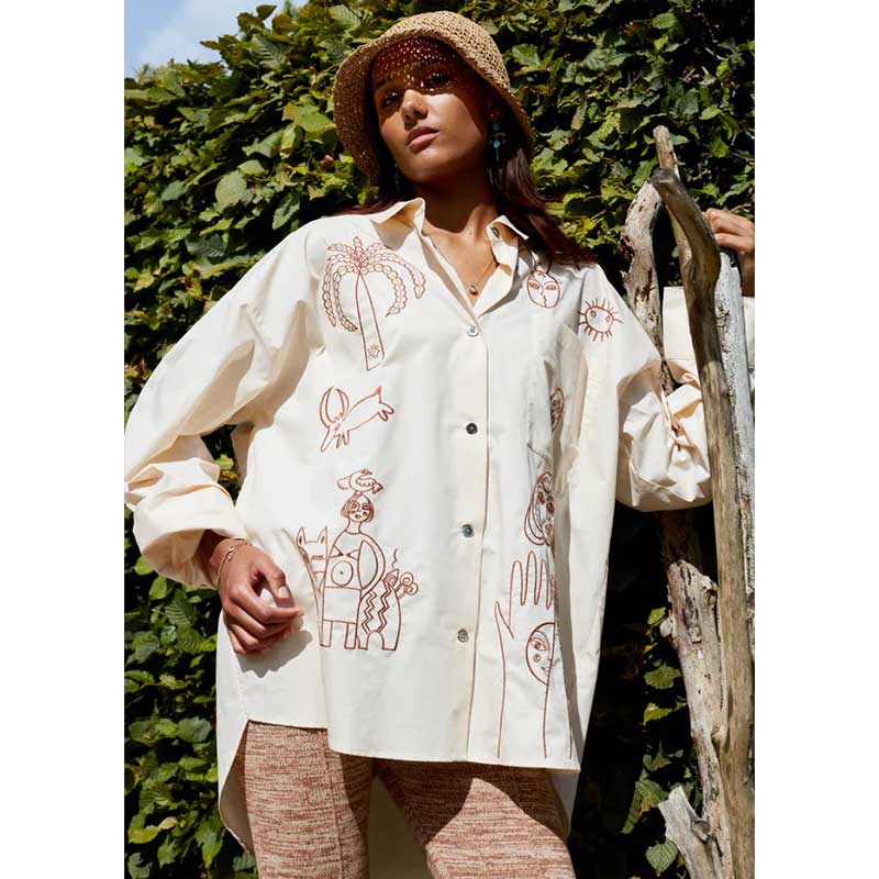 M. Wiesneck Oversized Embroidery Shirt Beige - J BY J Fashion