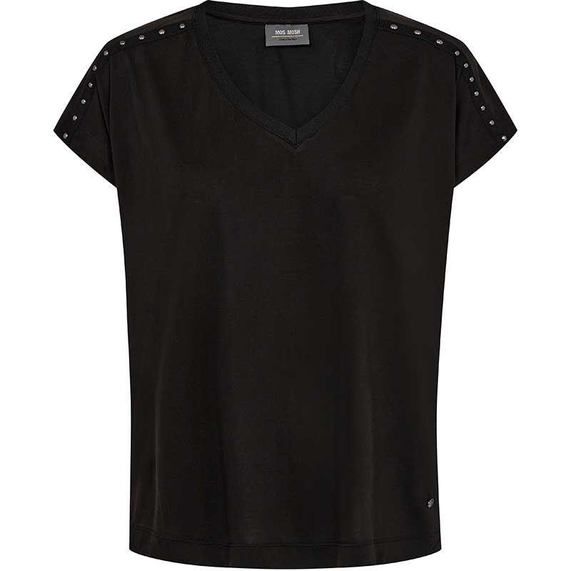 Mos Mosh MMNarelle V-Neck Stud Tee Black - J BY J Fashion