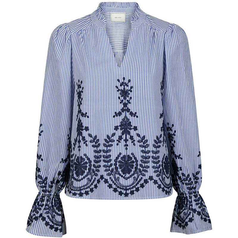 Neo Noir Amara Stripe Emb Blouse Blue - J BY J Fashion