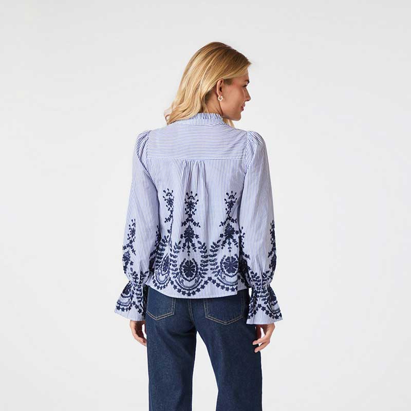 Neo Noir Amara Stripe Emb Blouse Blue - J BY J Fashion