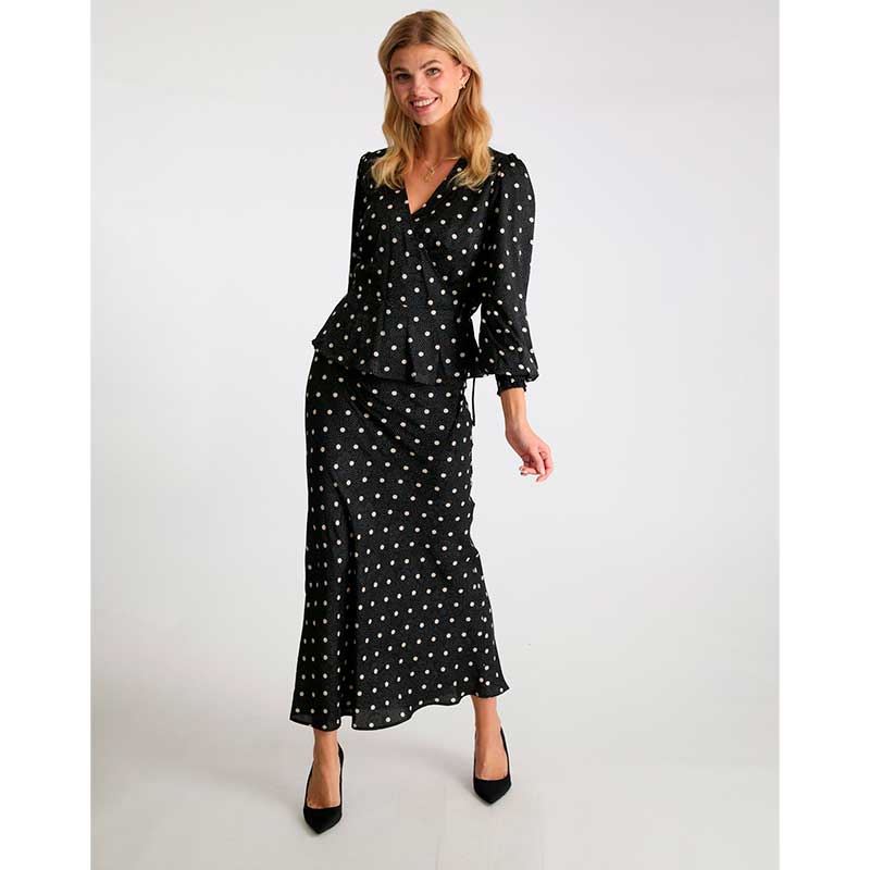 Neo Noir Lola Retro Dot Long Skirt Black - J BY J Fashion