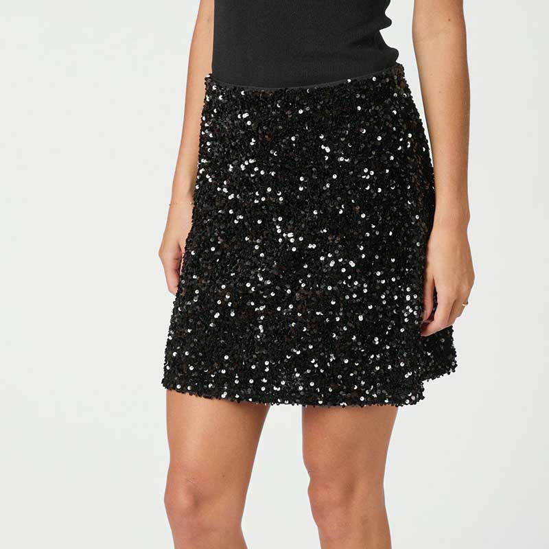 Neo Noir Miva Velvet Sequins Skirt Black - J BY J Fashion