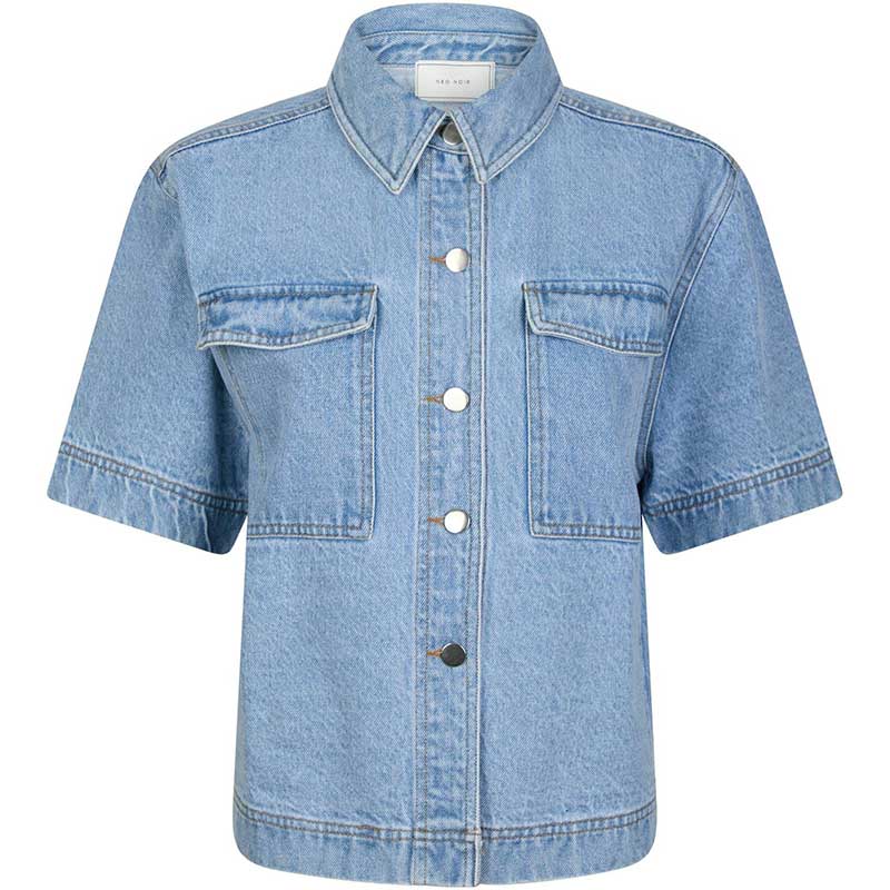 Neo Noir Tiki Denim Shirt Smoke Blue