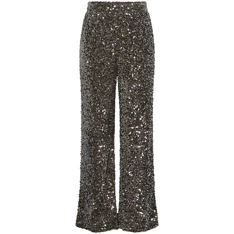 Pieces PCKam HW Wide Pant Morel Silver Sequins - J BY J Fashion