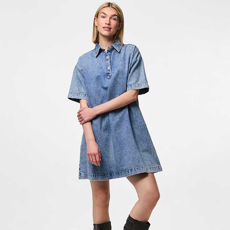 Pieces PCKenya SS A-Shape Denim Dress Noos Medium Blue