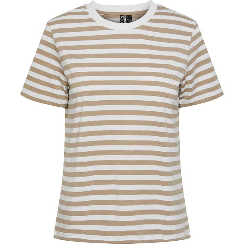 Pieces PCRia SS Tee Stripes Noos Silver Mink - J BY J Fashion