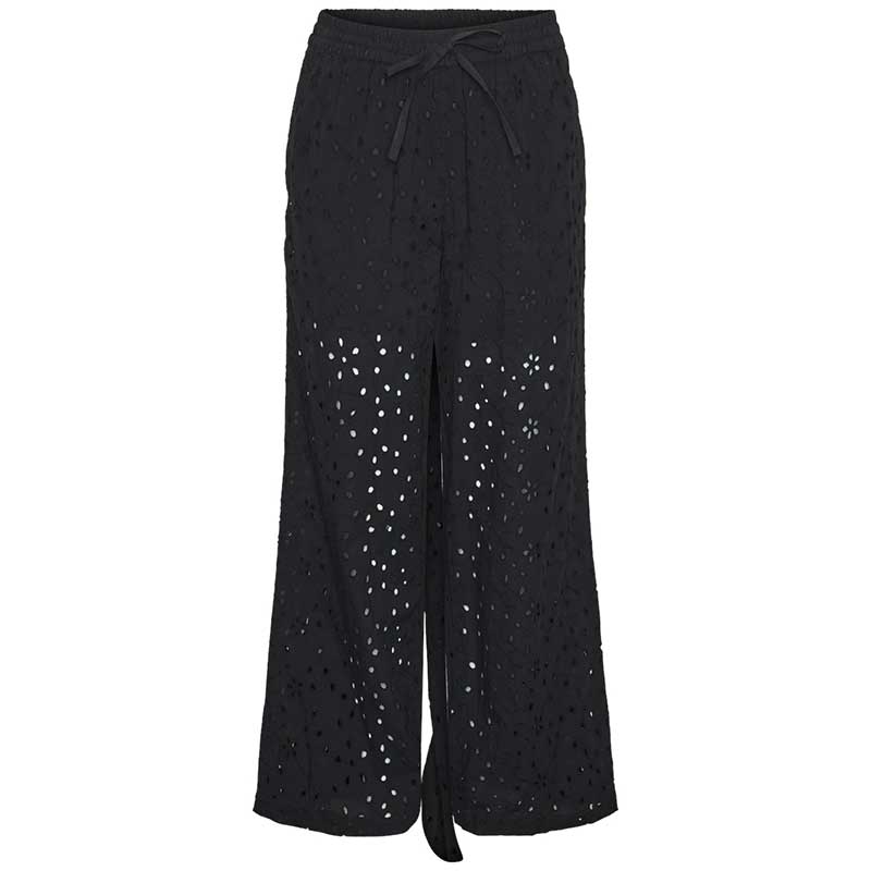 Pieces PCWendy MW Broderie Angalise Pant D2D Sort - J BY J Fashion