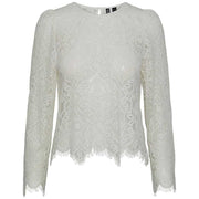 PIECES PCNELLA LS LACE TOP D2D OFF WHITE - J BY J Fashion